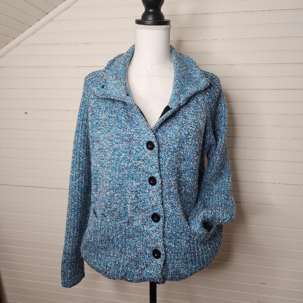 Draper’s & Damon’s Blue Tweed Knit Button Front Cardigan‎ Vintage Textured